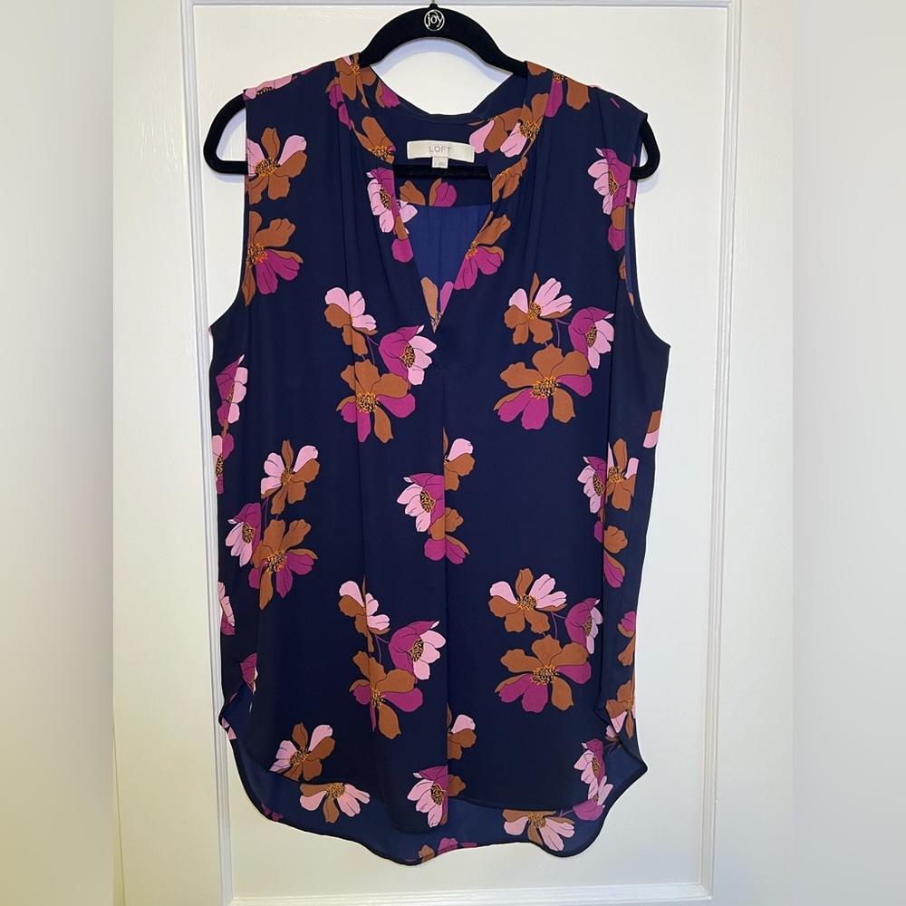 LOFT Navy Floral Sleeveless Blouse